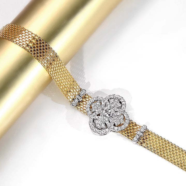 Italian imported lace craft retro palace style four-leaf clover bracelet light luxury high-end two-color gold inlaid diamond female-Mix MIx Style