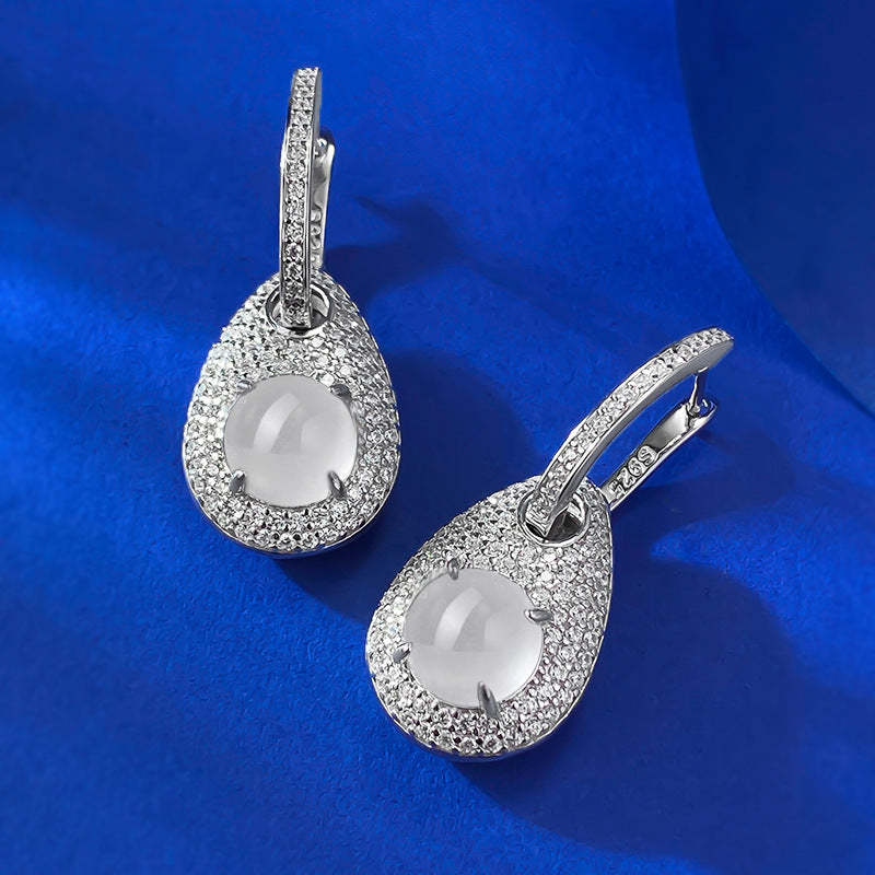 Green & White Zipper Shaped Timeless Moissanite Diamonds Elegant 18k White Gold Plated Drop Earrings | Mix Mix Style-Mix MIx Style
