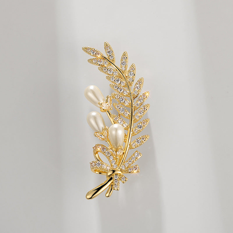 Xiliang Concubine high-end clothing accessories wheat ear brooch zircon natural pearl leaf brooch DIY accessories pin-Mix MIx Style