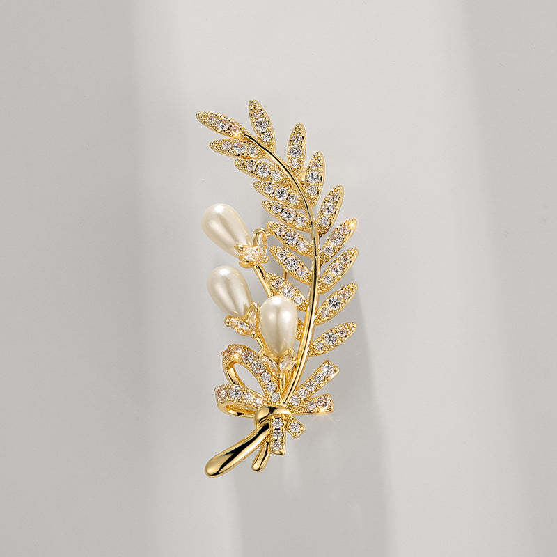 Xiliang Concubine high-end clothing accessories wheat ear brooch zircon natural pearl leaf brooch DIY accessories pin-Mix MIx Style
