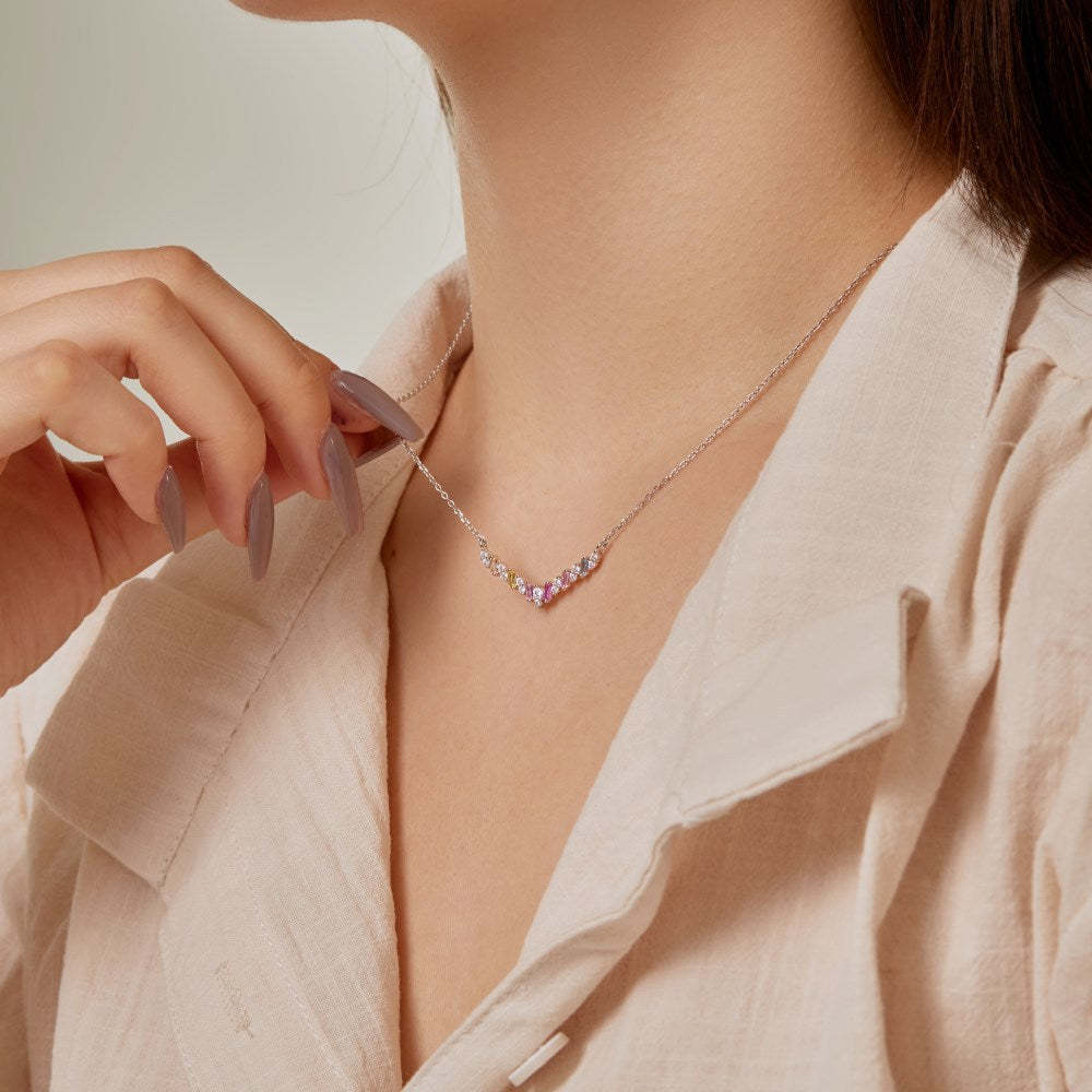 S925 sterling silver color necklace women's high-end trapezoidal rectangular zircon arrangement V-shaped design niche clavicle chain-Mix MIx Style