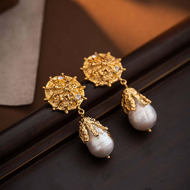French natural pearl earrings for women retro niche design high-end relief earrings 2024 new temperament earrings-Mix MIx Style