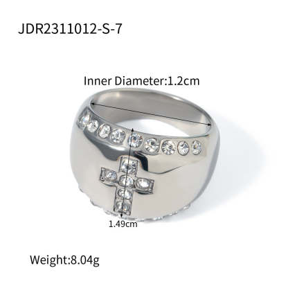 Cross Golden Antique Retro Classic Round Diamonds Elegant Luxury 18k White/Vermeil Gold Plated Ring Jewelry | Mix Mix Style-Mix MIx Style