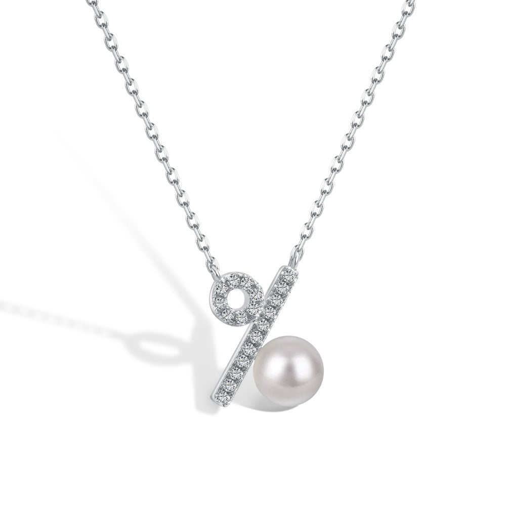 S925 sterling silver 5ct freshwater pearl necklace female niche design % percentage symbol pendant high-end clavicle chain-Mix MIx Style