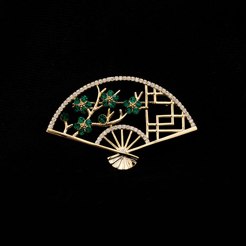 Xiliang Concubine's new national style cheongsam accessories exquisite zircon fan-shaped plum blossom brooch cardigan anti-exposure pin-Mix MIx Style