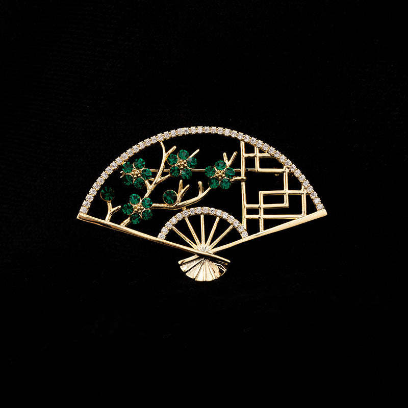 Xiliang Concubine's new national style cheongsam accessories exquisite zircon fan-shaped plum blossom brooch cardigan anti-exposure pin-Mix MIx Style