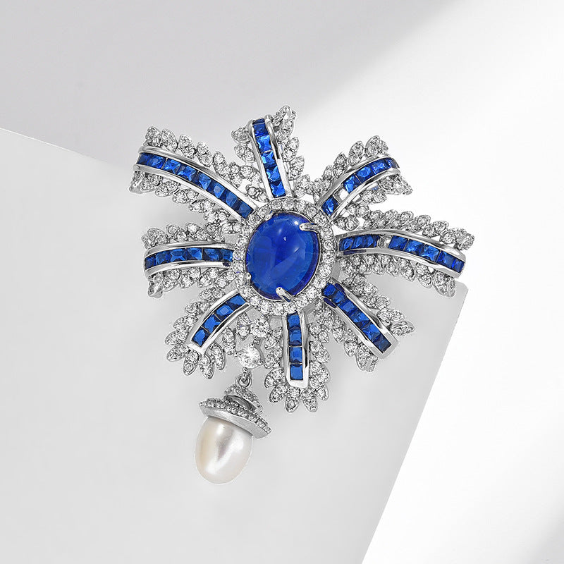 New freshwater pearl two-color blue zircon brooch high-end female exquisite personality brooch pin 2024 new trend-Mix MIx Style