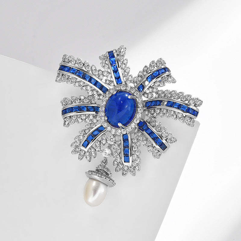 New freshwater pearl two-color blue zircon brooch high-end female exquisite personality brooch pin 2024 new trend-Mix MIx Style