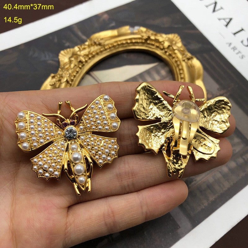 White Golden Butterfly Vintage Multi-layer Pendant Akoya Pearl Diamond Luxury 18k Gold Plated Necklace Earrings Jewelry Set | Mix Mix Style-Mix MIx Style