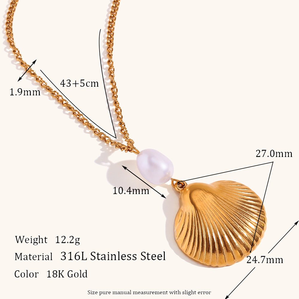 Seashell Retro Classic Akoya Pearl Pendant Luxury 18k Vermeil Gold Plated Necklace Earring Jewelry Set | Mix Mix Style-Mix MIx Style