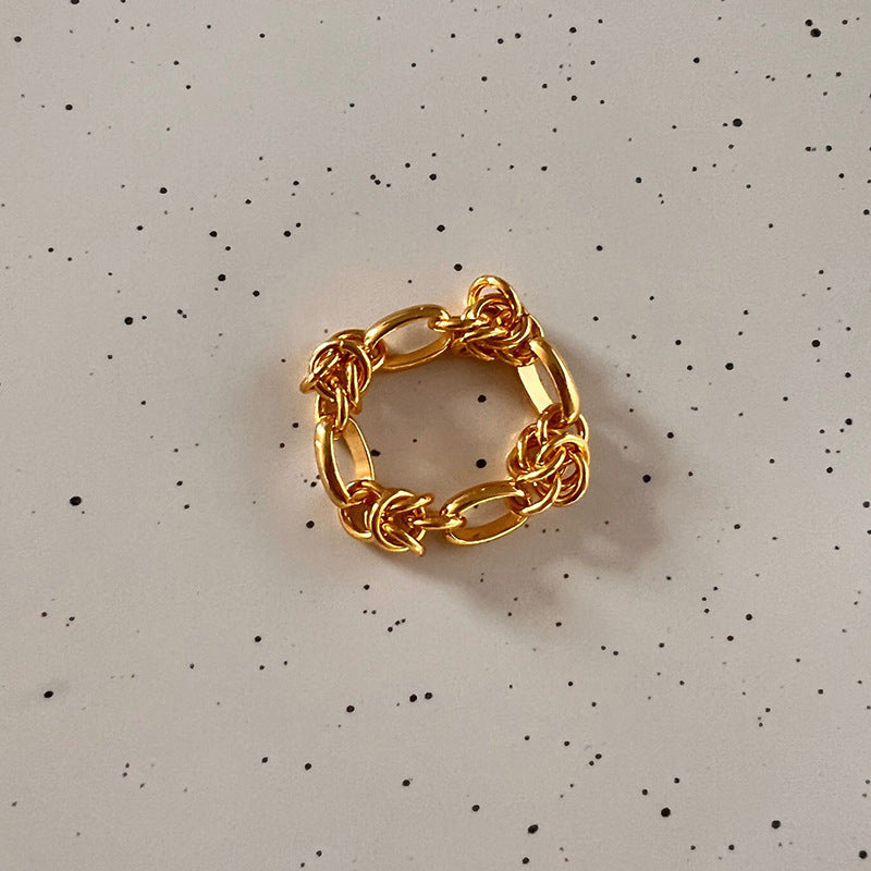 Vintage Retro Minimalist Thick Chain 18k Vermeil Gold Plated Necklace Earring & Ring Jewelry Set | Mix Mix Style-Mix MIx Style