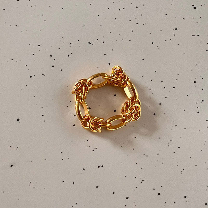 Vintage Retro Minimalist Thick Chain 18k Vermeil Gold Plated Necklace Earring & Ring Jewelry Set | Mix Mix Style-Mix MIx Style