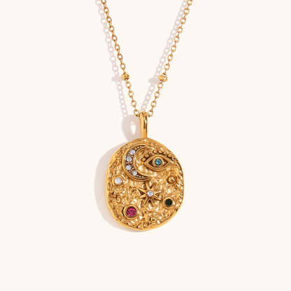 Colored Diamond Eyes Star and Moon Necklace Earrings Ring Vintage Jewelry [Hot Seller]-Mix MIx Style