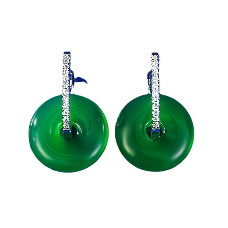 Circle Hollow Green & White Trendy Moissanite Diamonds Luxury 18k White Gold Plated Drop Earrings | Mix Mix Style-Mix MIx Style