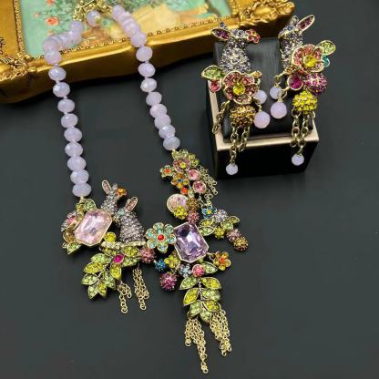 Green Animals Vintage Pendant Akoya Pearls & Diamonds Luxury 18k Gold Plated Necklace Earrings Jewelry Set | Mix Mix Style-Mix MIx Style