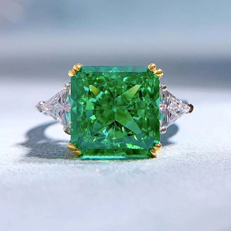 Elegant Green Cushion Cut Moissanite Diamond 5ct Luxury 18k White Gold Engagement Ring | Mix Mix Style-Mix MIx Style