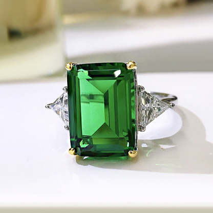 Green Elegant Emerald Cut Moissanite Diamond 4ct 18k White Gold Engagement Ring | Mix Mix Style-Mix MIx Style