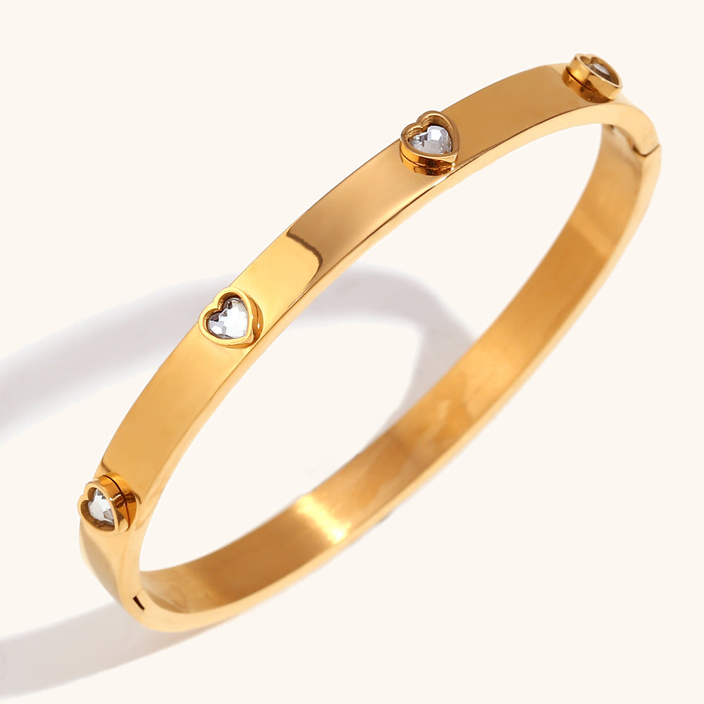 European and American cross-border hot sale heart-shaped zircon buckle bracelet stainless steel plated 18K gold simple and versatile light luxury hand jewelry-Mix MIx Style