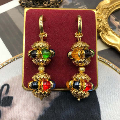 Embelished Red - Multicolor Akoya Pearl & Moissanite Diamonds Elegant 18k Vermeil Gold Plated Drop Earrings | Mix Mix Style-Mix MIx Style