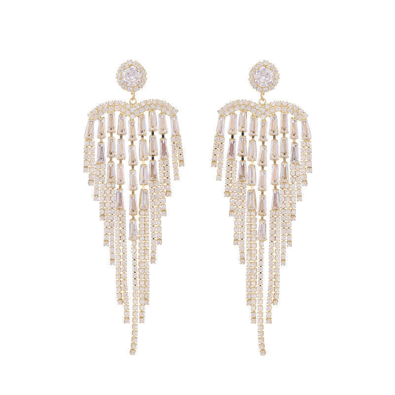 Light luxury style high-end Korean style earrings wholesale exaggerated and long style super flash zircon claw chain love tassel earrings-Mix MIx Style