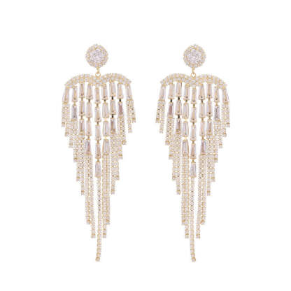Light luxury style high-end Korean style earrings wholesale exaggerated and long style super flash zircon claw chain love tassel earrings-Mix MIx Style