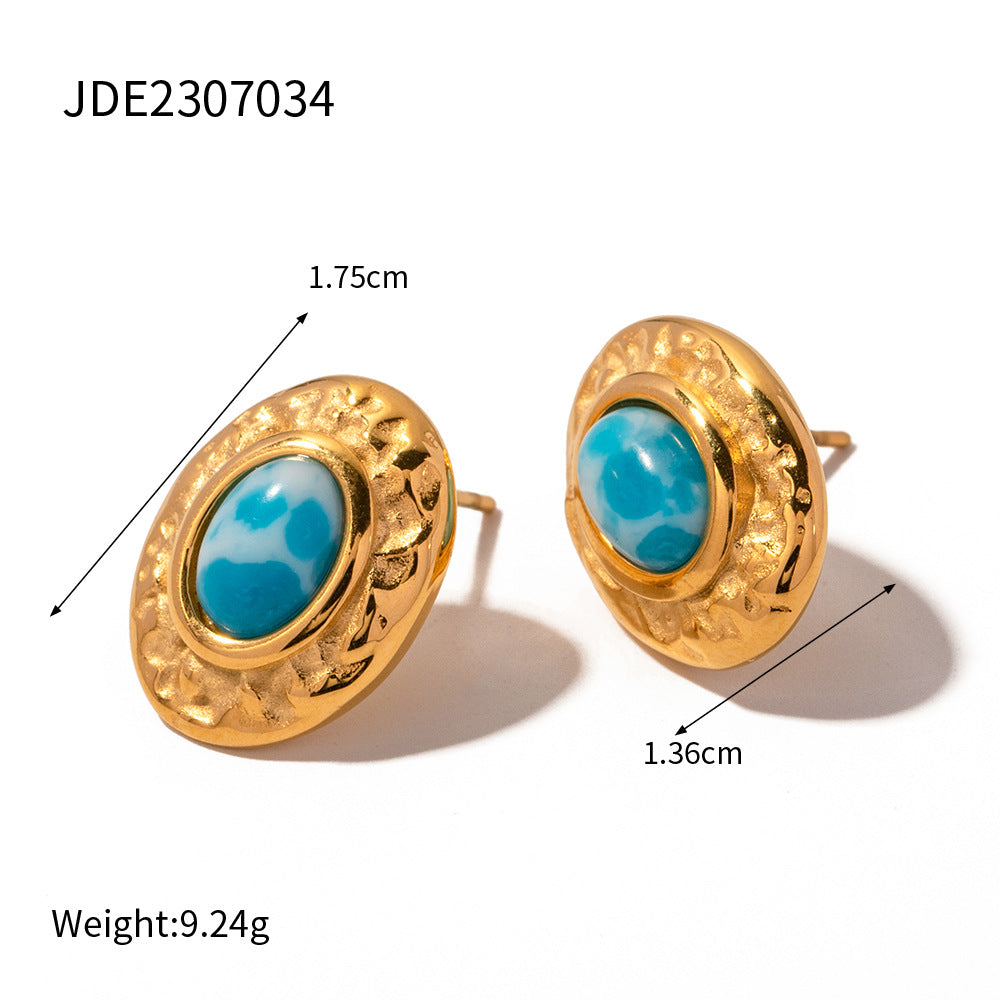 Unique Vintage Blue Turquoise Natural Gem 18K Gold Plated Earrings, Necklace and Ring | Mix Mix Style [Hot Seller]-Mix MIx Style