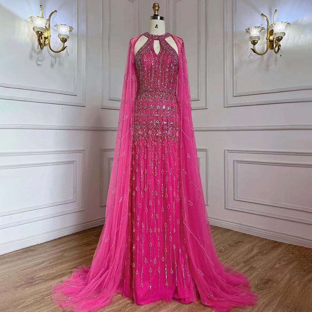 pink - red -  bl;ue cutout embellished diamond cape evening elegant party maxi dress | Mix Mix Style-Mix MIx Style