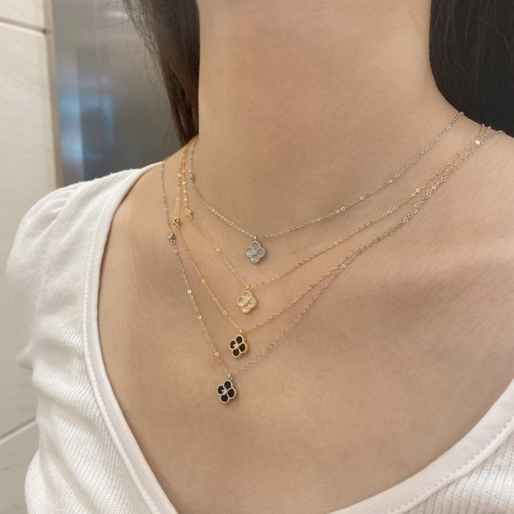 Stylish Lucky Clover Diamond 18k White Gold Plated Necklace | Mix Mix Style-Mix MIx Style