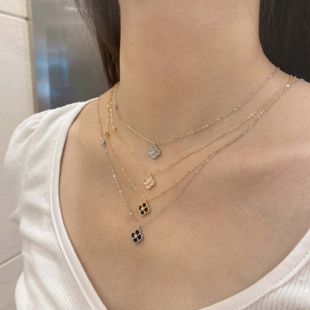 Stylish Lucky Clover Diamond 18k White Gold Plated Necklace | Mix Mix Style-Mix MIx Style