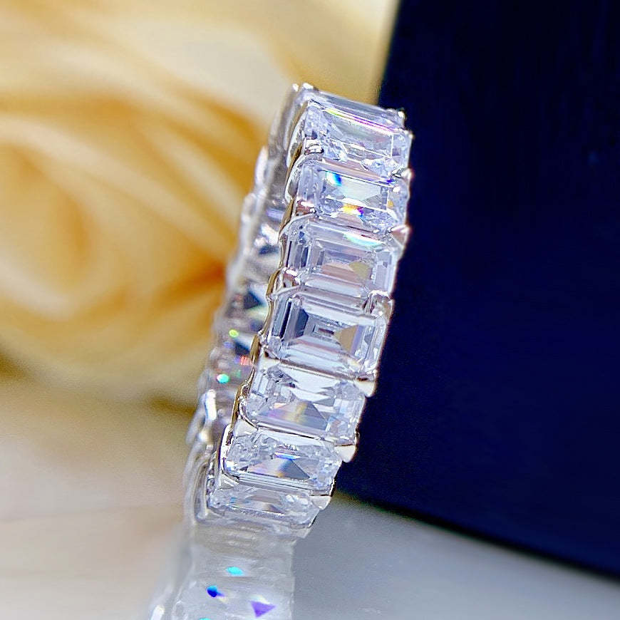 Large row diamond ring fashion green diamond emerald cut square full circle diamond ring s925 silver large diamond ring index finger ring-Mix MIx Style