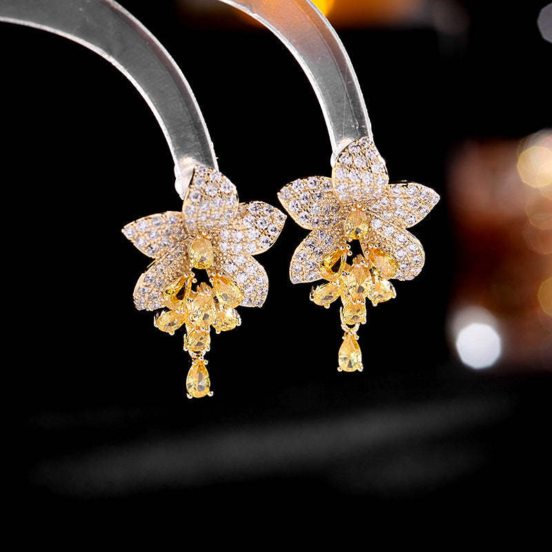 Korean new style temperament fashion earrings copper inlaid colored zirconium earrings female 925 silver needle full zirconium inlaid flower earrings-Mix MIx Style