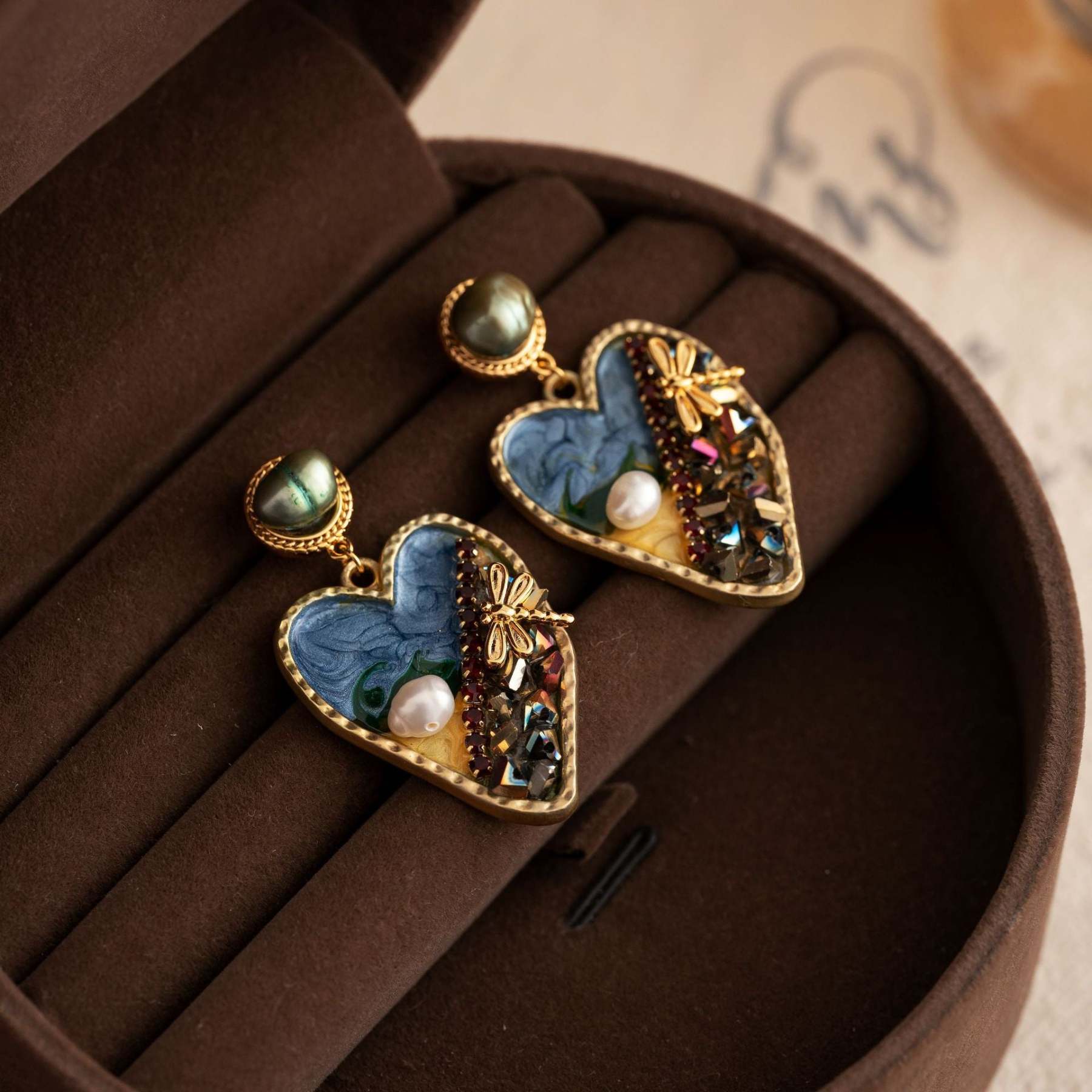 Natural pearl oil painting love earrings for women retro personality palace style French earrings exaggerated national style temperament earrings-Mix MIx Style