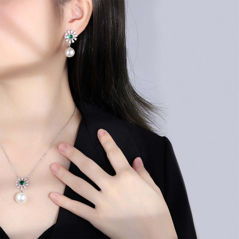 Vintage Purple Pendant Akoya Pearl Purple Diamond Luxury 18k White Gold Plated Necklace & Earring Jewelry Set | Mix Mix Style-Mix MIx Style