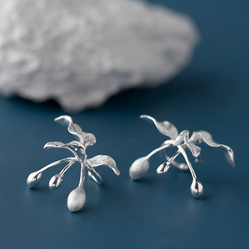 One of the original flower and bird albums, sterling silver S925 beautiful antique flower and grass ear cuff without piercing earrings-Mix MIx Style