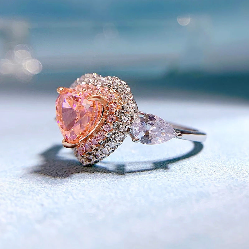Pink Fashion Heart Cut Moissanite Diamond 3ct 18k White Gold Love Engagement Ring | Mix Mix Style-Mix MIx Style