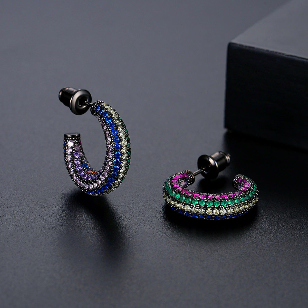 Multicolor Dazzling Moissanite Diamonds Luxury 18k White Gold Plated Vintage Retro Hoop Earrings | Mix Mix Style-Mix MIx Style