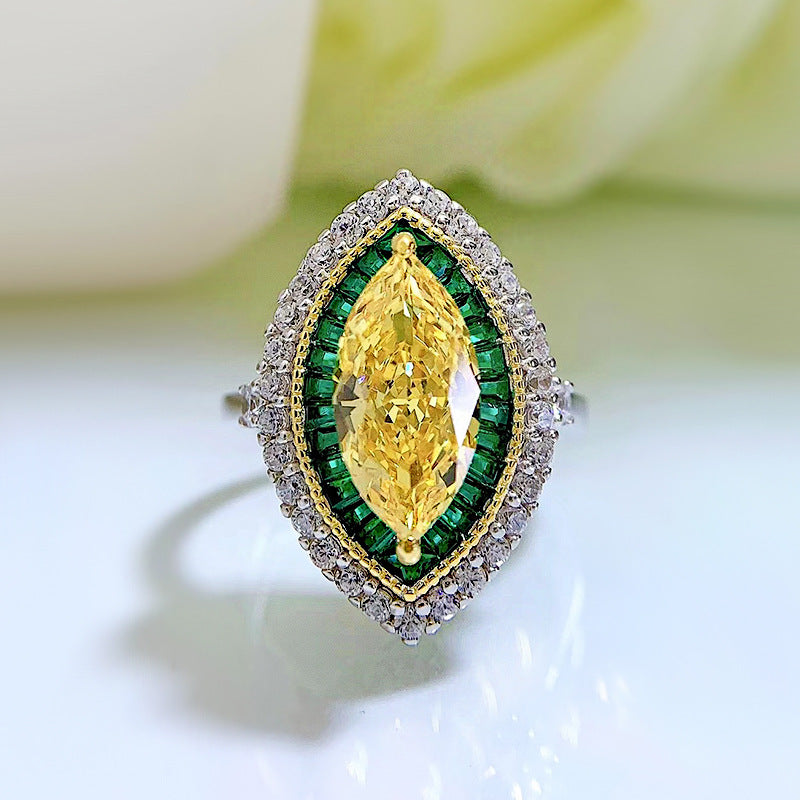 Yellow & Green Unique Marquise Cut Moissanite Diamond 3ct 18k White Gold Engagement Ring | Mix Mix Style-Mix MIx Style