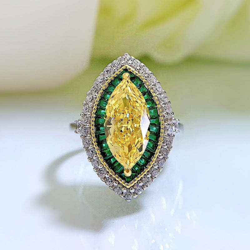 Yellow & Green Unique Marquise Cut Moissanite Diamond 3ct 18k White Gold Engagement Ring | Mix Mix Style-Mix MIx Style