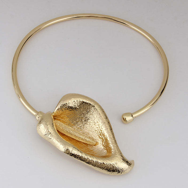 Silver Leaf Retro Pendant Luxurious 18k Gold Plated Open Necklace Jewelry | Mix Mix Style-Mix MIx Style
