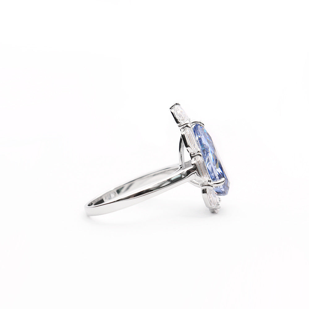 Blue Pear Cut Moissanite Diamond 18k White Gold Plated Engagement Ring | Mix Mix Style-Mix MIx Style