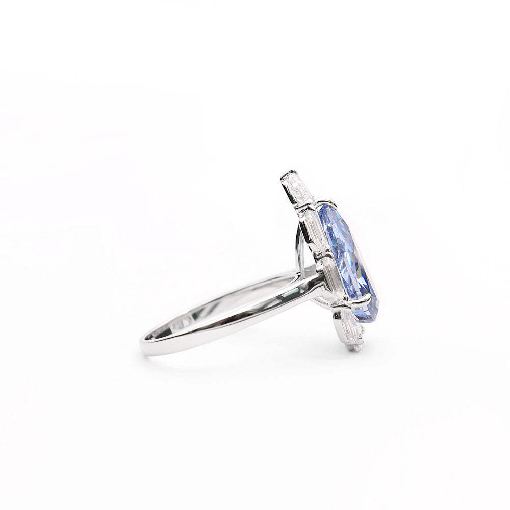 Blue Pear Cut Moissanite Diamond 18k White Gold Plated Engagement Ring | Mix Mix Style-Mix MIx Style