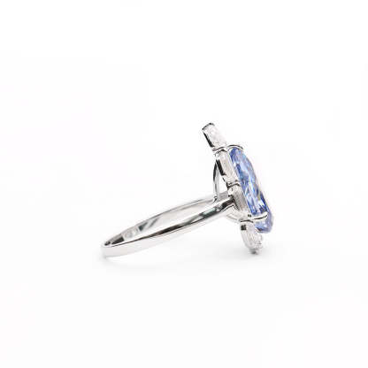 Blue Pear Cut Moissanite Diamond 18k White Gold Plated Engagement Ring | Mix Mix Style-Mix MIx Style