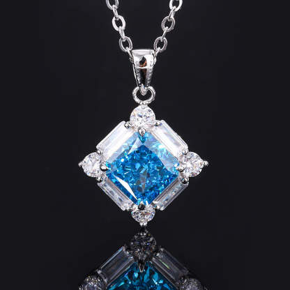 2023 New S925 Silver High Carbon Diamond Aquamarine Princess Square Diamond Set Female Main Stone 8*8-7*7-Mix MIx Style