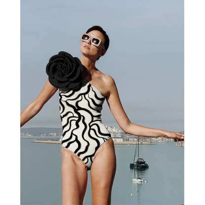 Statement Bodysuit & Swimsuit With Oversized Flower - Black | Mix Mix Style [Hot Seller]-Mix MIx Style