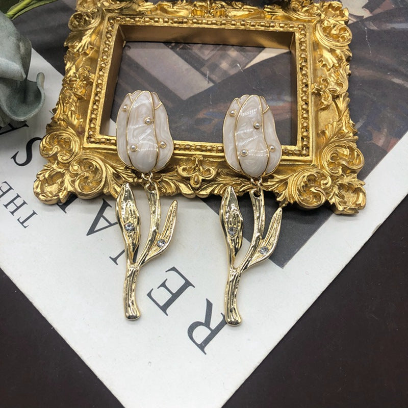 Timeless Purple - Yellow - Orange Tulip Flower Shaped 18k Vermeil Gold Plated Drop Earrings | Mix Mix Style-Mix MIx Style