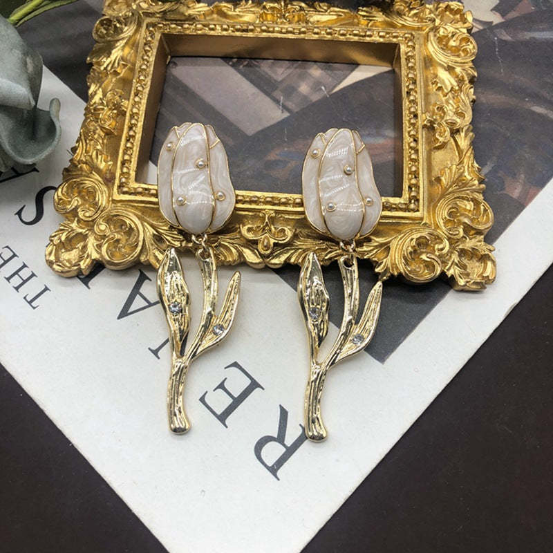 Timeless Purple - Yellow - Orange Tulip Flower Shaped 18k Vermeil Gold Plated Drop Earrings | Mix Mix Style-Mix MIx Style