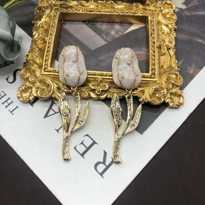 Timeless Purple - Yellow - Orange Tulip Flower Shaped 18k Vermeil Gold Plated Drop Earrings | Mix Mix Style-Mix MIx Style