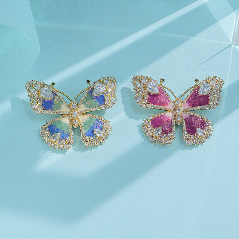 Xiliang Feizi manufacturer wholesales high-quality enamel colored copper zircon butterfly brooch retro temperament coat accessories-Mix MIx Style