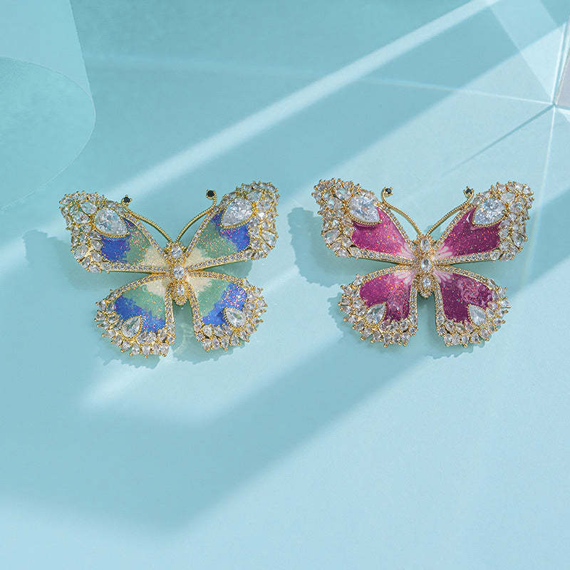 Xiliang Feizi manufacturer wholesales high-quality enamel colored copper zircon butterfly brooch retro temperament coat accessories-Mix MIx Style