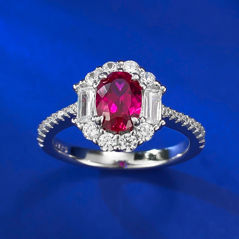 Mujing Jewelry S925 Silver 2.5ct New Sapphire 5*7 Oval Ring Women's Luxury Full Diamond Fashion Versatile Daily Style-Mix MIx Style